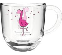 Leonardo Bambini 022903 Tasse en verre, pour enfant, avec motif animal, passe au lave-vaisselle, motif flamant rose multicolore, rose, 1 pièce, 280 ml