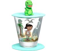 LEONARDO Bambini Avventura 023678 Lot de 3 verres pour enfant, avec couvercle et soucoupe, motif de dinosaure, taille S, capacité 215 ml, passe au lave-vaisselle