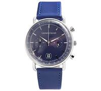 LEONARDO VERRELLI 2900207 Montre chronographe à quartz analogique pour homme avec bracelet imitation cuir Affichage de la date, bleu, Sangles