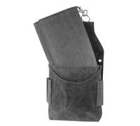 LEONARDO VERRELLI Portefeuille de serveur en cuir nappa, porte-monnaie, taxi, service pour homme et femme avec holster, poche pour la monnaie, avec chaîne et grand compartiment à monnaie, gris foncé