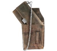 LEONARDO VERRELLI Portefeuille de serveur en cuir, porte-monnaie, taxi, gastro, pour homme et femme, avec ou sans holster, poche enfichable, avec chaîne et grand compartiment à monnaie, marron, 27x14