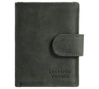 LEONARDO VERRELLI Portefeuille noir en cuir véritable style vintage avec porte-cartes pop-up, protection RFID, fermeture à bouton-pression, 10 x 8 x 2,5 cm, vert foncé, 11 X 8 X 1,6 Centimeters