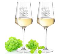 Leonardo Verres à vin avec gravure - Design de mariage - Personnalisables avec nom et date - Verres gravés comme cadeau de mariage, de fiançailles ou d'anniversaire - Couleur : pucccini