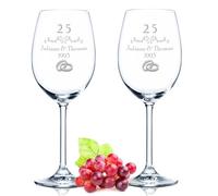 Leonardo Verres à vin avec gravure - Mariage d'argent 25 ans - Personnalisé avec nom et date - Cadeau pour elle et lui pour un mariage, des fiançailles ou un anniversaire - Couleur : Daily