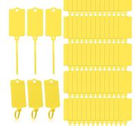 LeonBach Lot de 100 étiquettes d'expédition en plastique, 3,7 x 6,3 cm, étiquettes imperméables à suspendre avec sangle d'étanchéité, étiquettes d'attache de câble pour clés, bagages, inventaire