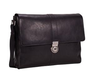 Leonhard Heyden Bergamo Messenger en cuir 38 cm compartiment pour ordinateur portable noir