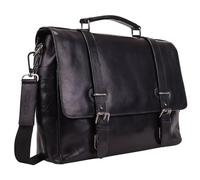 Leonhard Heyden Cuir mallette sac à épaule bandoulière pour ordinateur portable Roma Briefcase 2 Compartments Black noir