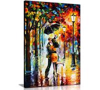 Leonid Afremovღ Peinture à l'huile abstraite Art mural Décoration de la maison, Couple Under One Umbrella, 61x41 cm (24x16in)