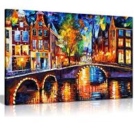 Leonid Afremovღ Peinture à l'huile abstraite Art mural Décoration de la maison, The Bridges of Amsterdam, 91x61cm (36x24in)