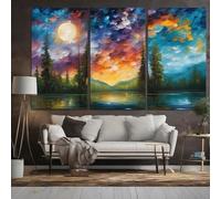 Leonid Afremov Style Night at the Lake District - 3x A3 Poster - Triptych rolled in tubes BensArt Triptych set 3 Three Stretched Mounted Multi Panel Wall Art Classic Picture Arts Abstract Artwork Pai