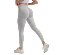 Leonie and Co Leggings Taille Haute Lettre Gym Fesse de Pêche Push Up Serré Gym Pants Élastique sans Couture Sport Doux pour Fitness Course Outdoor (Light Ashy, XL)
