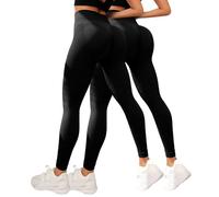 Leonie & Co Lot de 2 leggings 3D anti-cellulite pour femme, leggings de compression amincissants, taille haute, sans couture, pour yoga, entraînement et fitness, Noir , XL