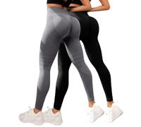 Leonie & Co Lot de 2 leggings 3D anti-cellulite pour femme, leggings de compression amincissants, taille haute, sans couture, pour yoga, entraînement et fitness, gris, XL