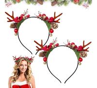 Leonshco Lot de 2 serre-têtes de Noël avec oreilles et fleurs - Décoration festive - Serre-tête pour femmes et filles - Accessoires d'Halloween