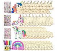 Leonshco Lot de 24 fers à cheval en bois pour anniversaire d'enfant - Avec 12 crayons aquarelle, 3 autocollants à paillettes, 2 rubans pailletés (B)