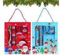 Leonshco Noël papeterie ensemble avec 4 crayons enfants, 2 bloc-notes, 2 règle 15 cm, 2 gomme, 2 taille-crayons, crayon de Noël ensemble pour la maternelle/enfants fête de Noël favoris cadeaux