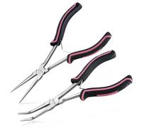 LEONTOOL 2PCS Pince à bec effilé à longue portée de 7 pouces Mâchoires lisses Pince à bec long et pince à bec courbé Pince à bec effilé extra longue Pince à bijoux pour la fabrication de bijoux