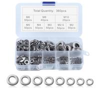 LEONTOOL 304 inox rondelles plates Kit d’assortiment, 360 pièces 8 tailles métriques - m2 M2.5 M3 M4 M5 M6 M8 M10 rondelles Fender pour vis et boulons, ensemble de rondelles de quincaillerie