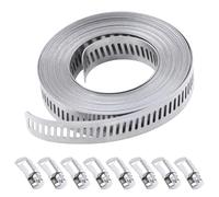 LEONTOOL Assortiment de colliers de serrage en acier inoxydable 304 avec sangle en métal de 3,7 m et 8 fixations plus solides - Grande bande à vis sans fin réglable - Colliers de serrage à vis pour