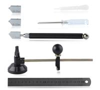 LEONTOOL Ensemble de 7 outils de découpe de verre comprend un coupe-verre circulaire ajustable 2-20 mm avec pointe en carbure alimenté à l'huile avec 3 lames bonus, tournevis, règle, compte-gouttes