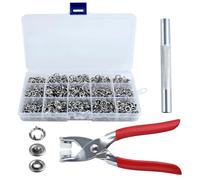 LEONTOOL Kit de 200 pinces à œillets pour tissus Kit de fermetures à boutons métalliques de 10mm avec pince à boutons et boîte de rangement pour tissu, ceinture en cuir, chaussures et vêtements