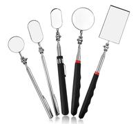 LEONTOOL Kit de 5 miroirs d'inspection télescopiques en acier inoxydable Long manche avec tête pivotante à 360° pour mécanique automobile Outil de contrôle rectangulaire extensible