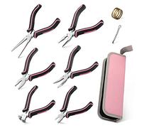 LEONTOOL Kit de 6 pinces miniatures rose pour bijouterie - Bec effilé, coupante d'extrémité, longue, coudée, diagonale et de lineman - avec étui de rangement