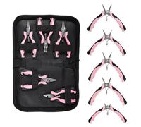 LEONTOOL Le set de mini-pinces 5 pièces comprend un nez long, un nez rond, plat, un nez courbé et une pince diagonale pour la fabrication d’objets manuels, électroniques et bijoux, avec pochette