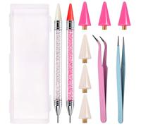 LEONTOOL Lot de 10 outils de sélection de strass, applicateurs de pierres précieuses à double tête, pour la peinture diamant d'ongles, 6 pointes de cire de rechange, 1 pince droite et 1 pince incurvée