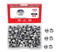 LEONTOOL Lot de 100 écrous hexagonaux en nylon M5 x 0,8 mm - Écrous hexagonaux auto-serrants en acier inoxydable 304 - Finition unie - Écrous hexagonaux avec boîte de rangement