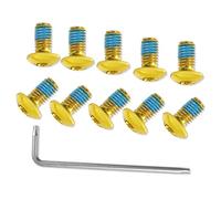 LEONTOOL Lot de 12 boulons de frein à disque de vélo M5 x 10 mm - Vis de rotor dorées avec 1 clé Torx T25 L pour vélo de route, VTT, jaune et bleu