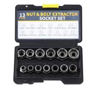 LEONTOOL Lot de 13 extracteurs de boulons et d'écrous - Douilles torsadées pour retirer facilement les écrous rouillés - Convient pour entraînement carré de 9,5 mm avec étui de rangement solide