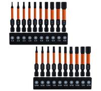 LEONTOOL Lot de 20 forets à tête hexagonale à impact (métriques et SAE) 6,35 mm à tige hexagonale S2 en acier S2, ensemble de forets magnétiques pour clé Allen de 5,1 cm de long, avec porte-embout