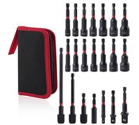 LEONTOOL Lot de 21 tourne-écrous magnétiques pour perceuse à percussion, tige hexagonale de 6,35 mm, tournevis à percussion magnétique métrique et SAE, porte-embout magnétique, extension à dégagement