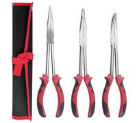 LEONTOOL Lot de 3 pinces à bec aiguille extra long de 27,9 cm, droites, 45 degrés, courbées à 90 degrés avec mâchoire dentelée, pince à long manche pour espaces étroits