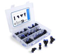 LEONTOOL Lot de 40 raccords pneumatiques de 6,35 mm OD à connexion rapide (10 séparateurs, 10 coudes, 10 en T, 10 droits) à dégagement rapide pour tube de 6,35 mm