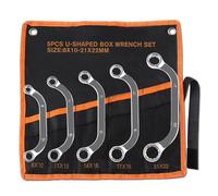 LEONTOOL Lot de 5 clés métriques demi-lune avec double extrémité à 12 points, 8 mm à 22 mm, lot de clés d'obstruction avec pochette de rangement style C pour réparation de véhicules