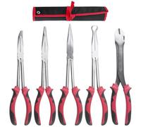 LEONTOOL Lot de 5 pinces à bec aiguille extra long de 27,9 cm, droites, courbées à 45° et 90°, pinces circulaires et diagonales pour espaces étroits