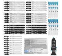 LEONTOOL Lot de 50 Lames de Scie Sauteuse T-Shank - 6 Modèles pour Bois, Métal, Plastique (T118A,T118B,T101AO,T101B,T101BR,T144D) - Lames Acier HCS/HSS à Finition Propre avec Boîtier de Rangement