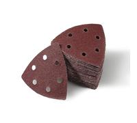 LEONTOOL Lot de 50 patins de ponçage triangulaires à 6 trous, disque de ponçage à boucle et crochet 8,9 cm, grain 80 pour le polissage du bois et du métal