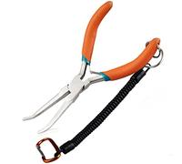 LEONTOOL Petite pince à bec aiguille courbé pour la fabrication de bijoux - 14 cm - Pince à bec aiguille coudée avec mâchoire dentelée - Pince à épiler avec cordon et poignée incurvée