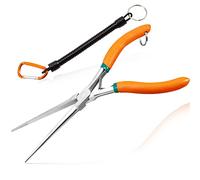 LEONTOOL Pince à bec fin extra-long de 17,8 cm avec mâchoire dentelée, double ressort à lame, cordon, pour la fabrication de bijoux, réparation, électricien, espaces étroits