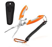 LEONTOOL Pince de pêche en acier inoxydable avec bec aiguille, ciseaux, coupe-fil, coupe-tresse, pince de pêche multifonction avec gaine et cordon