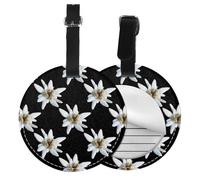Leontopodium Edelweiss,Étiquettes à bagages en cuir PU, étiquette nominative de voyage résistante, lot de 2