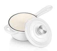 Leonyo Casserole en fonte émaillée avec couvercle - Casserole de 0,9 l avec couvercle - Batterie de cuisine en fonte robuste pour toutes les tables de cuisson - Pour faire des pâtes, du lait, des œufs