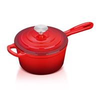 Leonyo Casserole en fonte émaillée avec couvercle - Casserole de 0,9 l avec couvercle - Petite cocotte en fonte émaillée pour toutes les tables de cuisson des pâtes, de la soupe, du lait - Jusqu'à 260