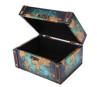 Leopacat BoîTe En Bois Vintage, Petit Coffre DéCoratif En Bois, Avec Couvercle Motif Carte Du Monde RéTro Petite Pour Artisanat De Rangement Antique Au TréSor EuropéEn à Souvenirs DéCorative La Maison