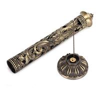Leopacat Bruleur Encens, BrûLeur D'Encens Bronze, Porte Encens Baton, Porte-BrûLeurs D'Encens, Vertical BâTon Dragon Phoenix Bronze Portatif avec Le Receveur pour La MéDitati DéCor à La Maison Salon