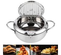 Leopacat Friteuse Japonaise Tempura avec Thermomètre, Friteuse Tempura en Acier Inoxydable avec égouttoir à Huile pour Chips, Poulet, Crevettes et Poisson Séché