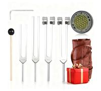 Leopacat Lot de 4 diapasons pour la guérison, ensemble de 4 diapasons lestés pour guérison des chakras 128 Hz, 256 Hz, 384 Hz, 136,1 Hz en alliage d'aluminium avec sac de rangement en cuir, adapté